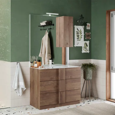Mobile bagno a terra 100cm con lavabo e specchio rovere Alvarez