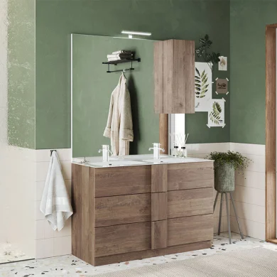 Mobile bagno a terra 120cm con doppio lavabo e specchio rovere Alvarez