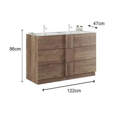 Mobile bagno a terra 120cm con doppio lavabo 3 cassetti rovere Alvarez