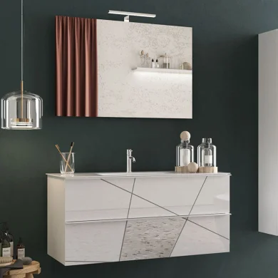 Mobile bagno sospeso 100cm con lavabo e specchio bianco lucido specchi Olimpo