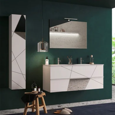 Mobile bagno sospeso 120cm con doppio lavabo e specchio bianco lucido specchi Olimpo