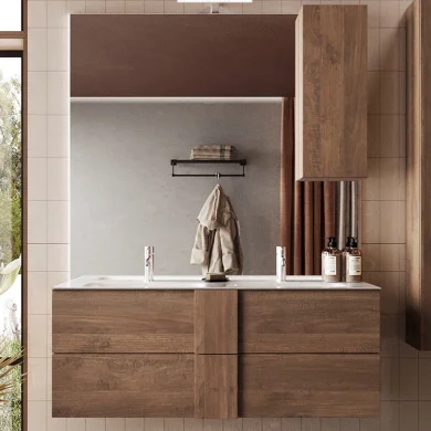 Mobile bagno sospeso 120cm con doppio lavabo e specchio rovere Alvarez