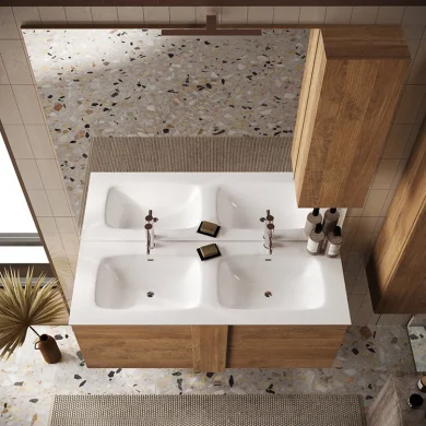 Mobile bagno sospeso 120cm con doppio lavabo e specchio rovere Alvarez
