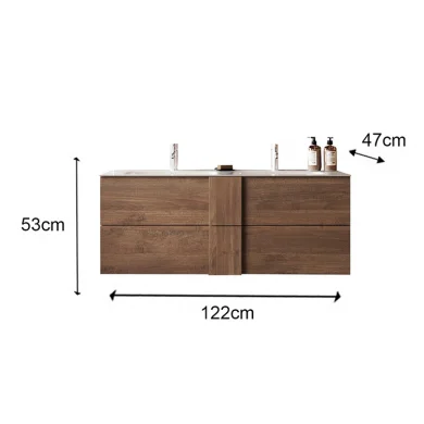 Mobile bagno sospeso 120cm con doppio lavabo 2 cassetti rovere Alvarez