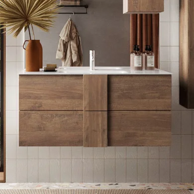 Mobile bagno sospeso 100cm con lavabo 2 cassetti rovere Alvarez
