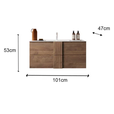 Mobile bagno sospeso 100cm con lavabo 2 cassetti rovere Alvarez