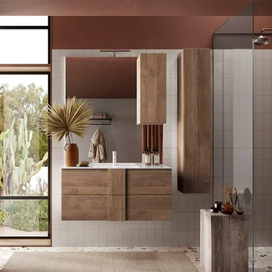 Mobile bagno sospeso 100cm con lavabo 2 cassetti rovere Alvarez