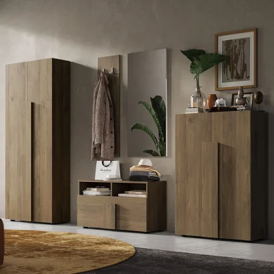 Mobile ingresso 91x174h cm con scarpiera e specchio moderno rovere scuro Alvarez