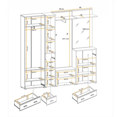 Mobile ingresso 210x203h cm con specchio rovere antracite stampa a righe California Gihome®