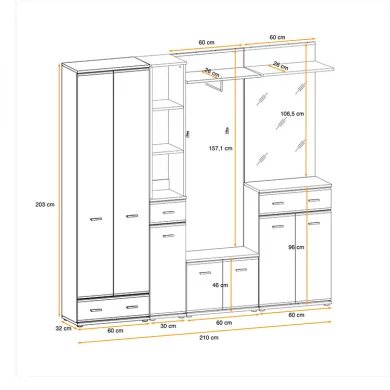 Mobile ingresso 210x203h cm con specchio rovere antracite stampa a righe California Gihome®