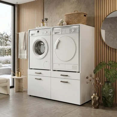 Mobile lavatrice 67x144h cm con cassettone bianco Water