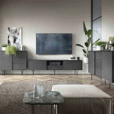 Mobile porta TV 180x51h cm moderno antracite frassinato nero Parigi