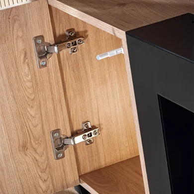 Mobile porta TV 160x52h cm 2 ante con biocamino noce con stampa nera Mendes