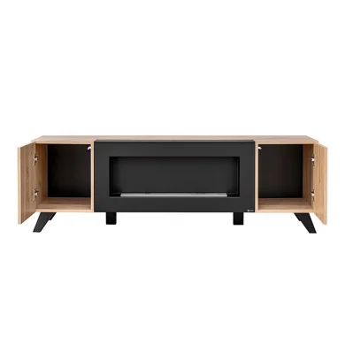 Mobile porta TV 160x52h cm 2 ante con biocamino noce con stampa nera Mendes