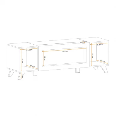 Mobile porta TV 160x52h cm 2 ante con biocamino noce con stampa nera Mendes