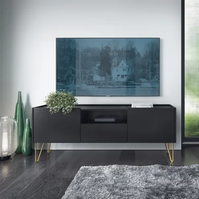 Mobile porta TV 144x55h cm soggiorno nero effetto marmo Sirena