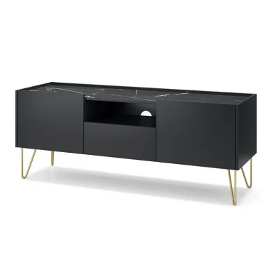 Mobile porta TV 144x55h cm soggiorno nero effetto marmo Sirena