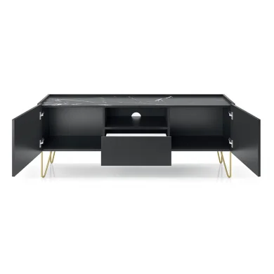 Mobile porta TV 144x55h cm soggiorno nero effetto marmo Sirena