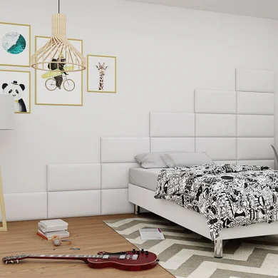 Set 3 pannelli 50x30cm decorativi da parete in ecopelle bianco Lion