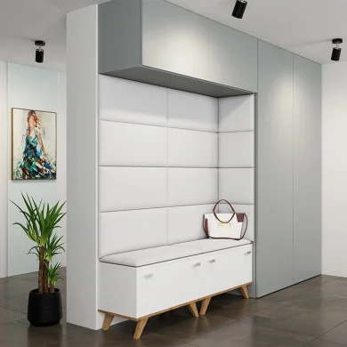 Set 3 pannelli 50x30cm decorativi da parete in ecopelle bianco Lion