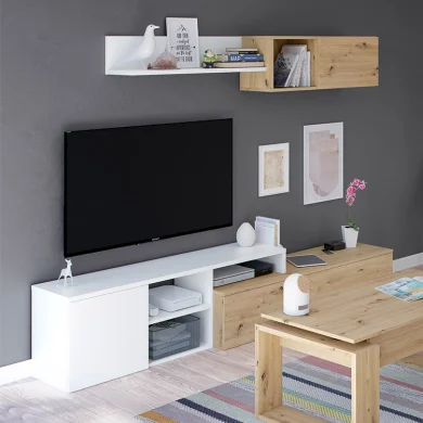 Parete attrezzata 220x135h cm soggiorno rovere bianco artico Patrol