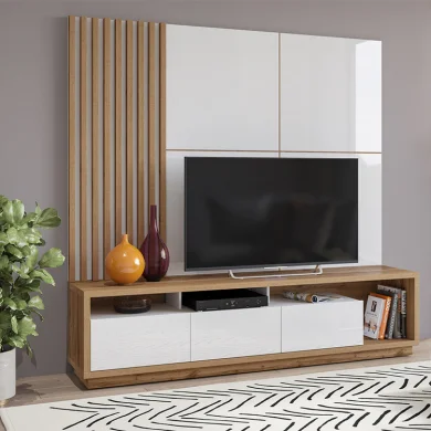 Parete attrezzata 200x196h cm soggiorno bianco lucido rovere Favorita