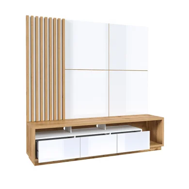Parete attrezzata 200x196h cm soggiorno bianco lucido rovere Favorita
