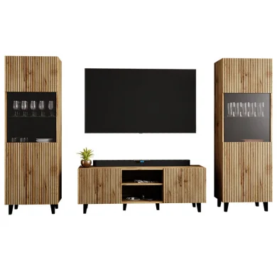 Parete attrezzata 290x183h cm moderna cannettato quercia Essence