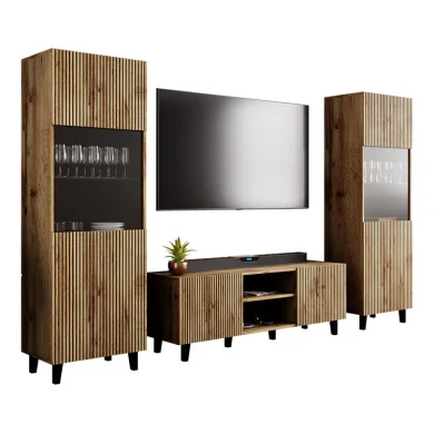 Parete attrezzata 290x183h cm moderna cannettato quercia Essence