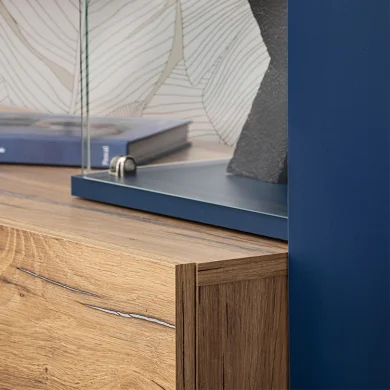 Parete attrezzata 210x162h cm soggiorno con led blu scuro rovere Feola