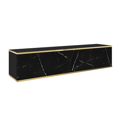 Mobile porta TV sospeso 135x30h cm 2 ante moderno effetto marmo nero oro Linus