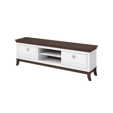 Mobile porta TV 196x63h cm 2 cassetti moderno bianco lucido rovere scuro Umag