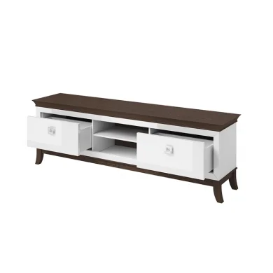 Mobile porta TV 196x63h cm 2 cassetti moderno bianco lucido rovere scuro Umag