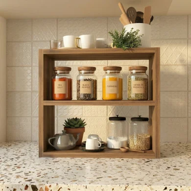Scaffale da cucina 44x40h cm portaspezie moderno noce Grecia