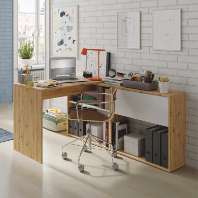 Scrivania ufficio moderna reversibile rovere bianco artico Grom