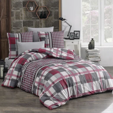 Set copripiumino matrimoniale oversize e federe a quadretti 240x260cm rosso grigio Doroty