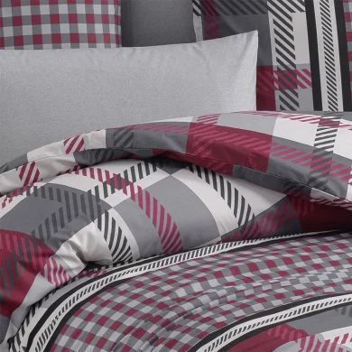 Set copripiumino singolo e federa a quadretti 140x220cm rosso grigio Doroty