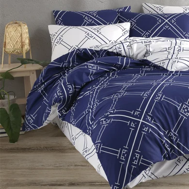 Set copripiumino singolo e federa a quadri 140x200cm bianco blu Rosalin