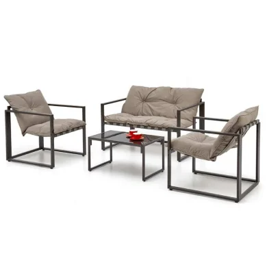 Set da giardino divano, poltrona, tavolino in vetro nero marrone Surat
