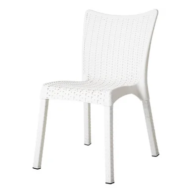Set tavolo da giardino esterno bar dehors rettangolare 150x90cm + 6 sedie effetto rattan bianco Conchiglia