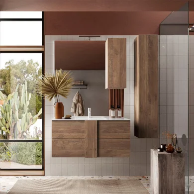 Specchiera 100x110cm bagno con led e pensile rovere Alvarez