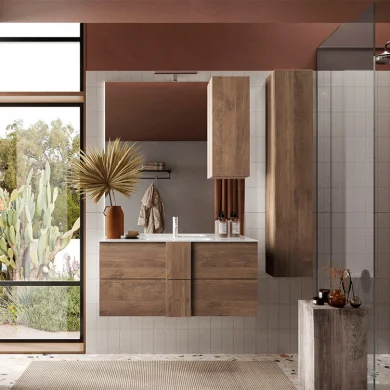 Specchiera bagno con led e pensile 80x110cm rovere Alvarez