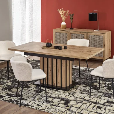 Tavolo 130/180cm allungabile da pranzo rovere chiaro nero Harbin