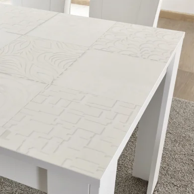 Tavolo da pranzo rettangolare 180x90cm bianco lucido serigrafato Paradise