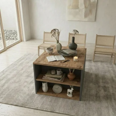 Tavolino da salotto con ripiani  90x59cm antracite rovere rustico Luzon