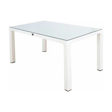 Tavolo moderno da giardino esterno bar dehors con vetro 150x90cm bianco Teodoro