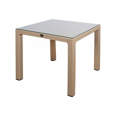 Tavolo moderno da giardino esterno bar dehors con vetro 90x90cm tortora Cesare