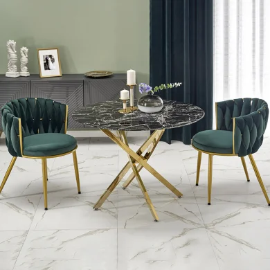 Tavolo rotondo moderno 100x73cm marmo nero oro Onorato