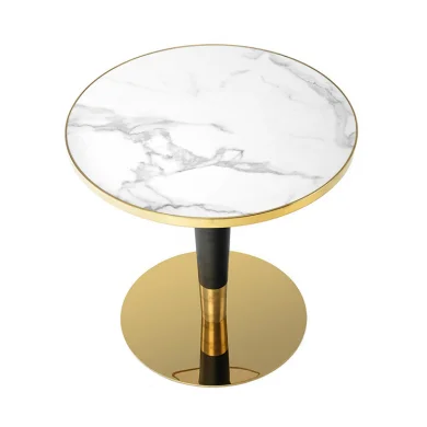 Tavolo rotondo moderno 79x74cm marmo bianco nero oro Barbera
