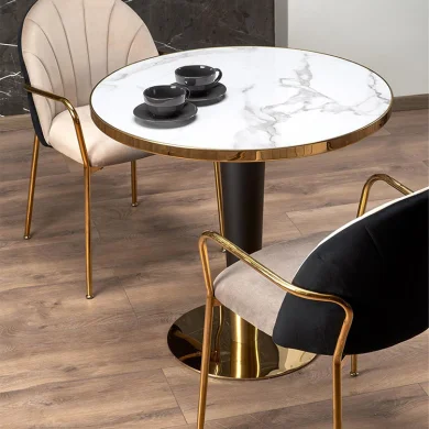 Tavolo rotondo moderno 79x74cm marmo bianco nero oro Barbera